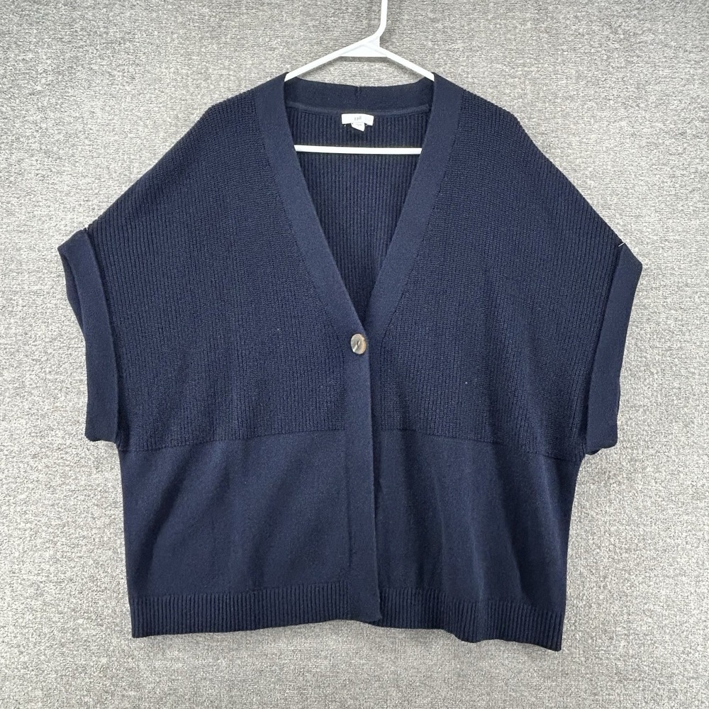 J Jill Cardigan Sweater Women‎ Size Large Blue Casual Short Sleeve V-Neck